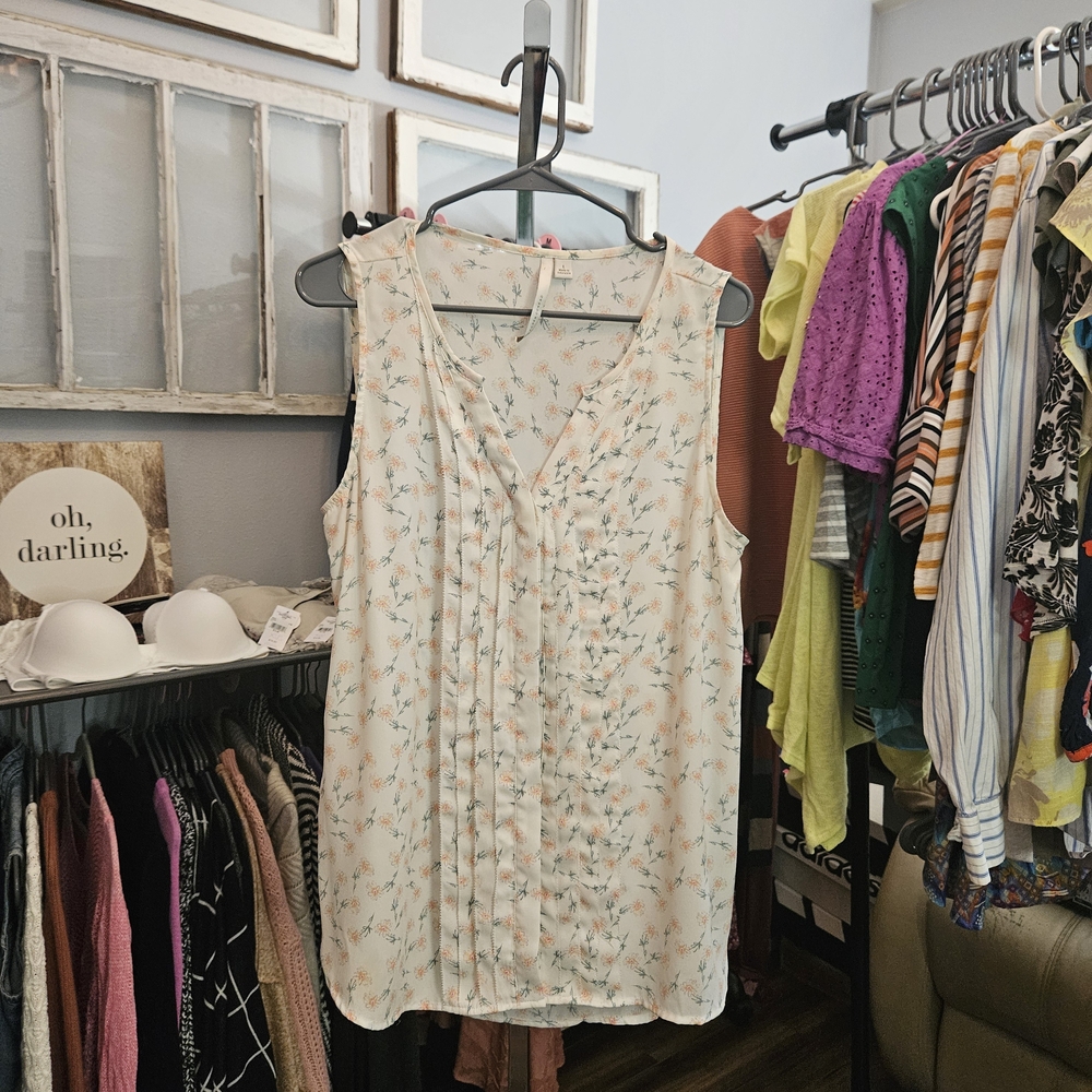 LC Lauren Conrad Floral Pleated Blouse - Cream